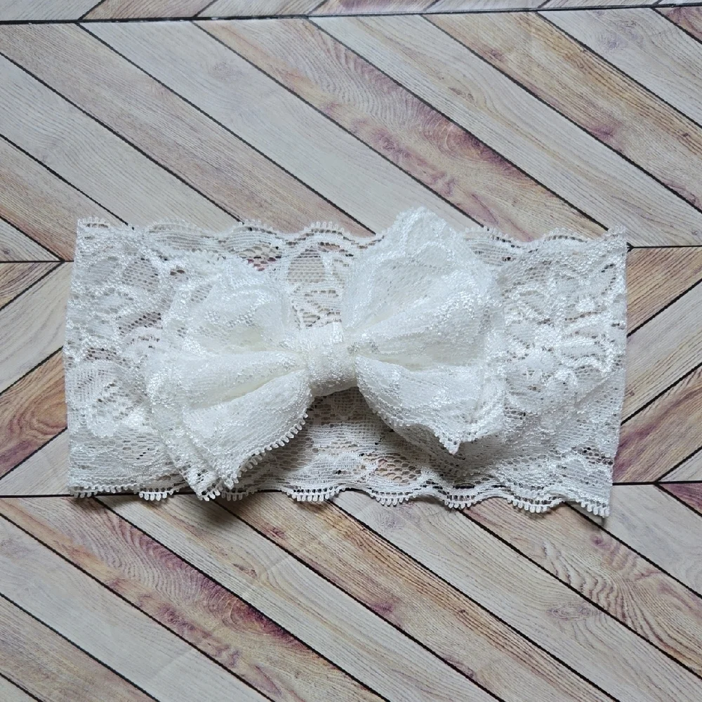Kids Lace Bowknot Red White Headbands Elastic Bow Headwrap Girls Hairband
